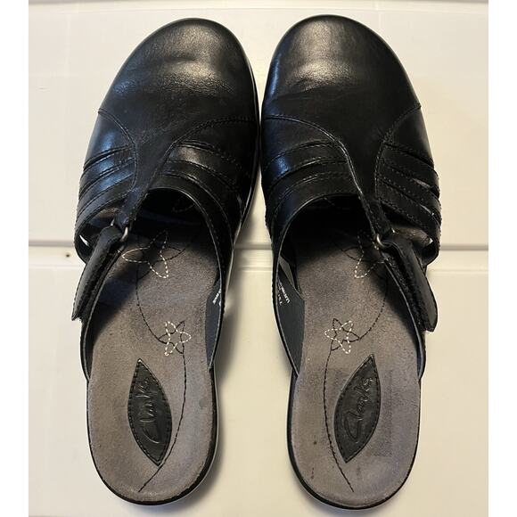 Clarks Slip On Mules Black Leather Comfort Clog Shoes 73735 Women’s Size 8 - Picture 4 of 11